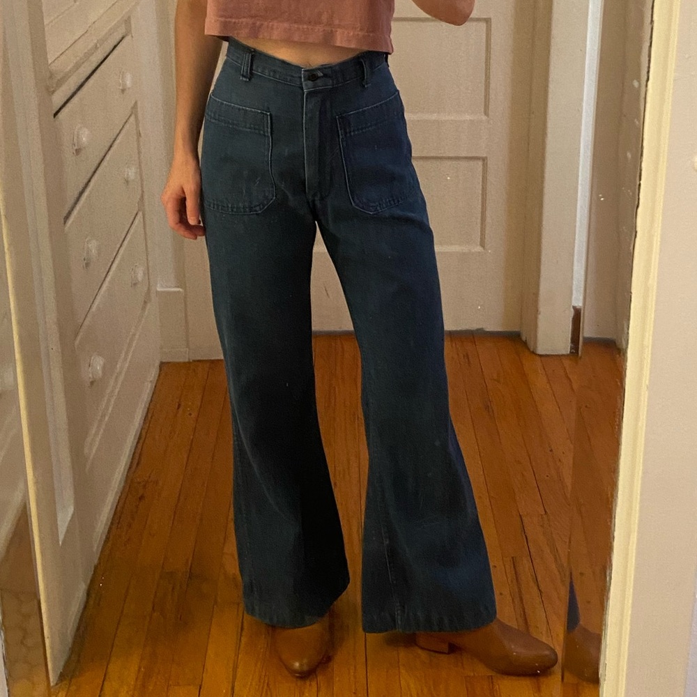 Vintage Navy Wide Leg Sailor Bell Bottoms - Picture 2 of 3
